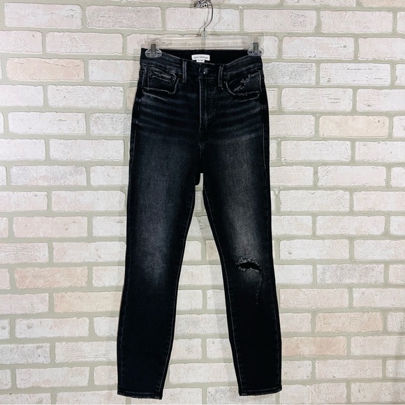 Good American Good Waist Skinny Cropped Distressed Jeans in Black Size 25 - Picture 6 of 12
